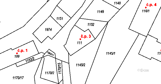 Vrbětice 3, Tisovec na parcele st. 111 v KÚ Tisovec, Katastrální mapa