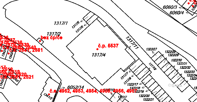 Jihlava 5537 na parcele st. 1317/4 v KÚ Jihlava, Katastrální mapa