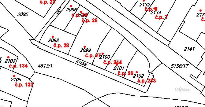 Pražské Předměstí 244, Vysoké Mýto na parcele st. 2100 v KÚ Vysoké Mýto, Katastrální mapa