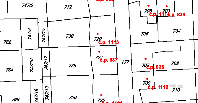 Horní Suchá 837 na parcele st. 727 v KÚ Horní Suchá, Katastrální mapa