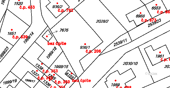 Beroun-Závodí 206, Beroun na parcele st. 936/1 v KÚ Beroun, Katastrální mapa