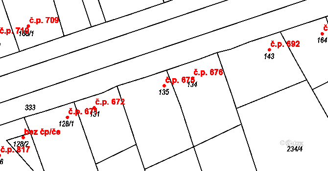 Rudná 675 na parcele st. 135 v KÚ Hořelice, Katastrální mapa