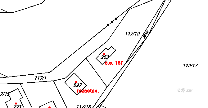 Řitka 187 na parcele st. 253 v KÚ Řitka, Katastrální mapa