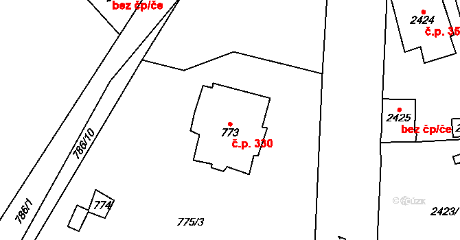 Černošice 330 na parcele st. 773 v KÚ Černošice, Katastrální mapa