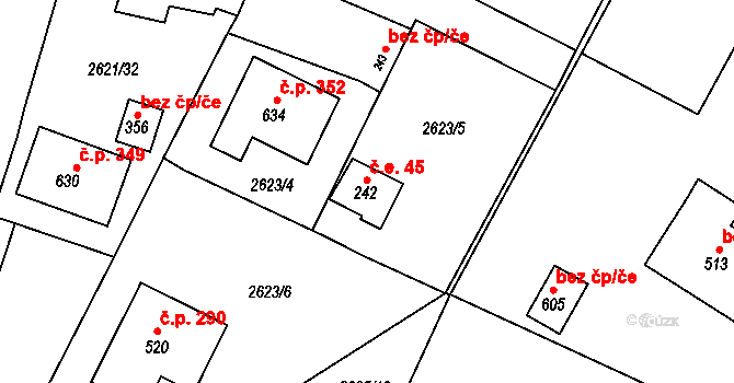Ledce 45 na parcele st. 242 v KÚ Ledce u Plzně, Katastrální mapa