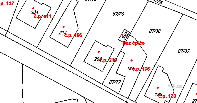 Chotoviny 210 na parcele st. 269 v KÚ Chotoviny, Katastrální mapa