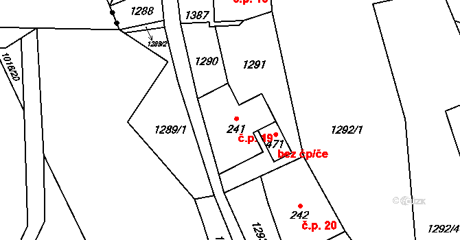 Hillův Mlýn 19, Kytlice na parcele st. 241 v KÚ Falknov, Katastrální mapa
