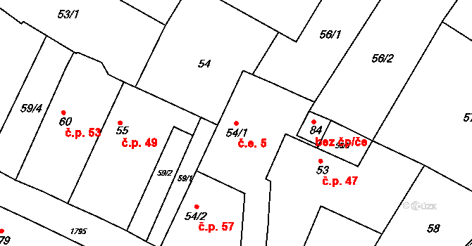 Strýčkovice 5, Srbice na parcele st. 54/1 v KÚ Strýčkovice, Katastrální mapa