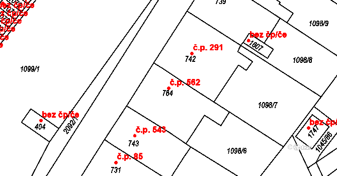 Heřmanův Městec 562 na parcele st. 784 v KÚ Heřmanův Městec, Katastrální mapa