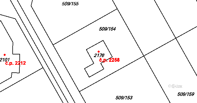 Nový Jičín 2258 na parcele st. 2176 v KÚ Nový Jičín-Horní Předměstí, Katastrální mapa