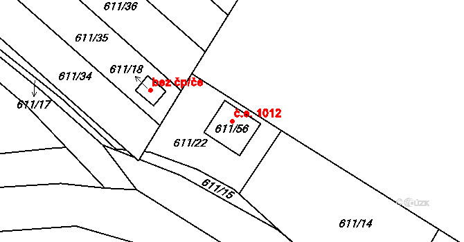 Novosedlice 1012 na parcele st. 611/56 v KÚ Novosedlice, Katastrální mapa