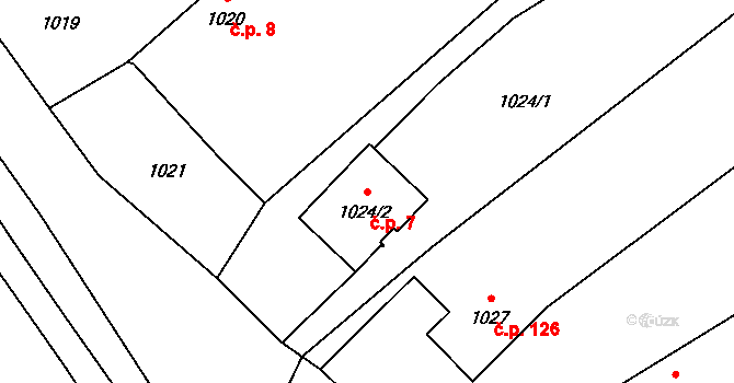 Postřelmov 7 na parcele st. 1024/2 v KÚ Postřelmov, Katastrální mapa