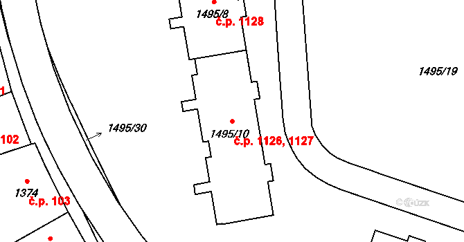 Mohelnice 1126,1127 na parcele st. 1495/10 v KÚ Mohelnice, Katastrální mapa