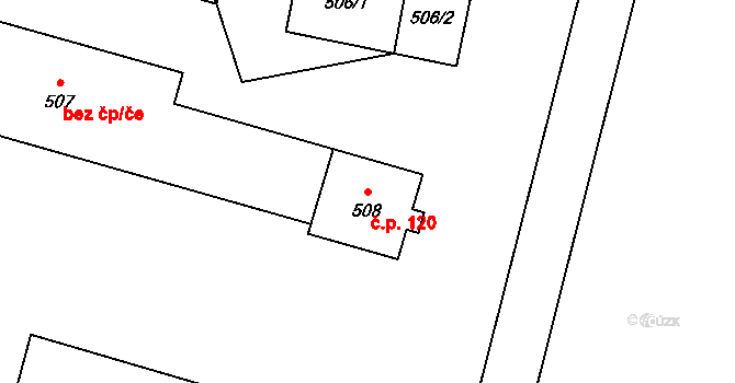 Jerlochovice 120, Fulnek na parcele st. 508 v KÚ Jerlochovice, Katastrální mapa