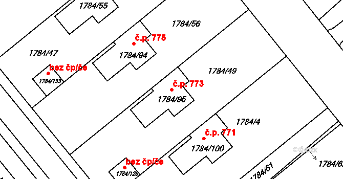 Lednice 773 na parcele st. 1784/95 v KÚ Lednice na Moravě, Katastrální mapa