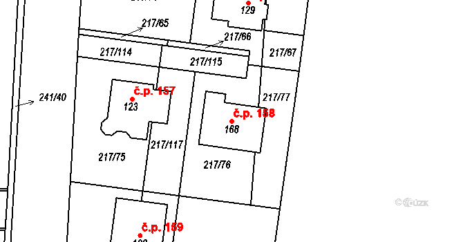 Kolomuty 158 na parcele st. 168 v KÚ Kolomuty, Katastrální mapa