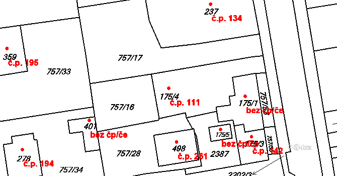 Košetice 111 na parcele st. 175/4 v KÚ Košetice, Katastrální mapa