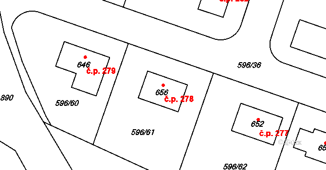 Chotětov 278 na parcele st. 656 v KÚ Chotětov, Katastrální mapa