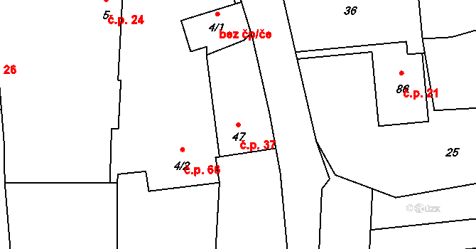 Malměřice 37, Blatno na parcele st. 47 v KÚ Malměřice, Katastrální mapa