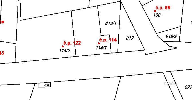Radonice nad Ohří 114, Peruc na parcele st. 114/1 v KÚ Radonice nad Ohří, Katastrální mapa