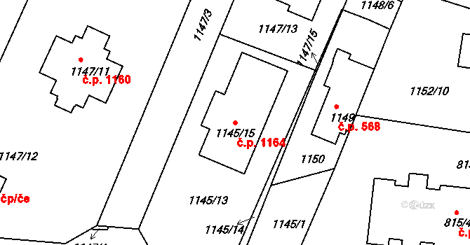 Jemnice 1164 na parcele st. 1145/15 v KÚ Jemnice, Katastrální mapa