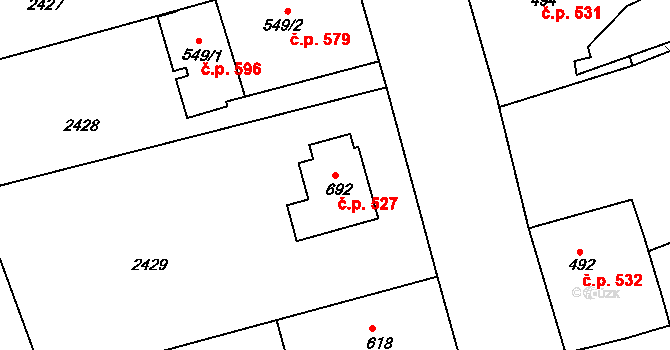 Golčův Jeníkov 527 na parcele st. 692 v KÚ Golčův Jeníkov, Katastrální mapa