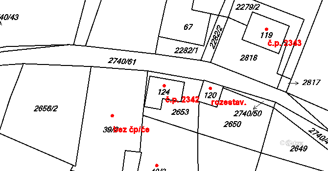 České Budějovice 5 2342, České Budějovice na parcele st. 124 v KÚ Kaliště u Českých Budějovic, Katastrální mapa