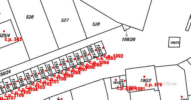 Dobšice 1093 na parcele st. 156/18 v KÚ Dobšice u Znojma, Katastrální mapa