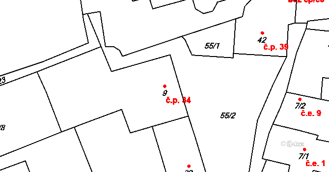 Mileč 34 na parcele st. 9 v KÚ Mileč, Katastrální mapa