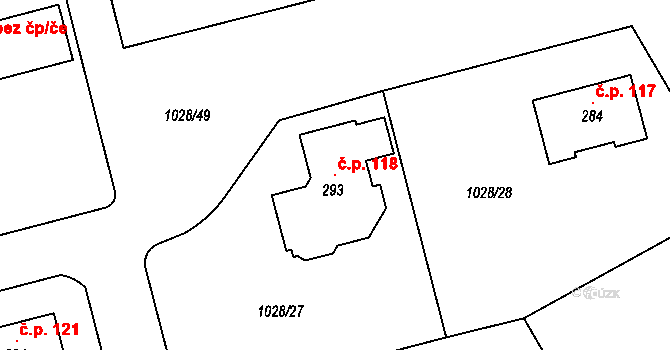 Zichovec 118 na parcele st. 293 v KÚ Zichovec, Katastrální mapa
