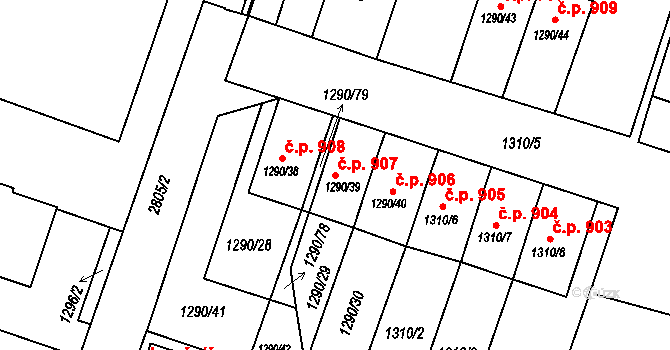 Dobruška 907 na parcele st. 1290/39 v KÚ Dobruška, Katastrální mapa