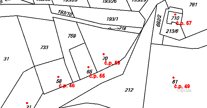 Divoky 59, Zdounky na parcele st. 70 v KÚ Divoky, Katastrální mapa