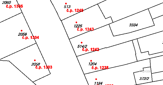 Kroměříž 1242 na parcele st. 514/2 v KÚ Kroměříž, Katastrální mapa
