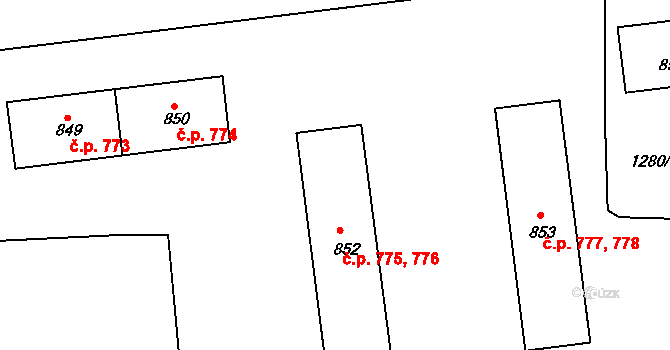 Dobřany 775,776 na parcele st. 852 v KÚ Dobřany, Katastrální mapa