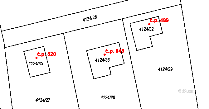 Lískovec 548, Frýdek-Místek na parcele st. 4124/36 v KÚ Lískovec u Frýdku-Místku, Katastrální mapa