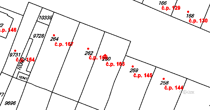 Oleksovice 163 na parcele st. 260 v KÚ Oleksovice, Katastrální mapa