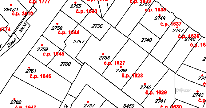 Znojmo 1627 na parcele st. 2738 v KÚ Znojmo-město, Katastrální mapa