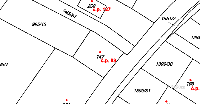 Malhotice 93 na parcele st. 147 v KÚ Malhotice, Katastrální mapa