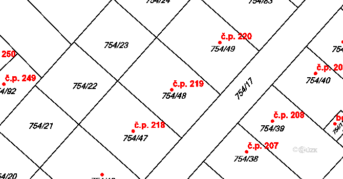 Radslavice 219 na parcele st. 754/48 v KÚ Radslavice u Přerova, Katastrální mapa