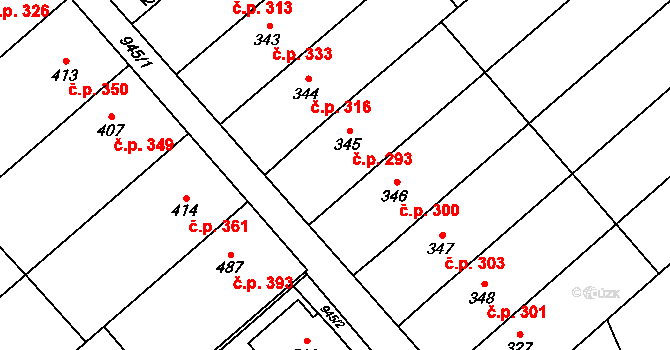 Rokytnice 293 na parcele st. 345 v KÚ Rokytnice u Přerova, Katastrální mapa