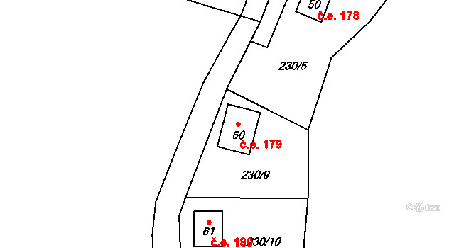 Hetlín 179, Černíny na parcele st. 60 v KÚ Hetlín, Katastrální mapa
