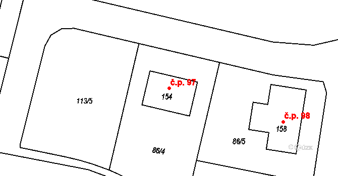 Skrýšov 97, Pelhřimov na parcele st. 154 v KÚ Skrýšov u Pelhřimova, Katastrální mapa