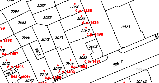 Jihlava 3327 na parcele st. 3068 v KÚ Jihlava, Katastrální mapa