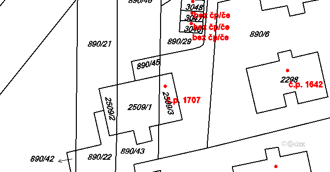 Říčany 1707 na parcele st. 2509/3 v KÚ Říčany u Prahy, Katastrální mapa