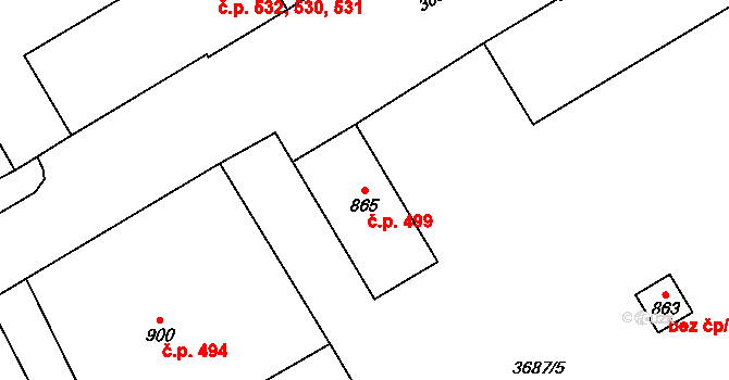 Vyškov-Předměstí 499, Vyškov na parcele st. 865 v KÚ Vyškov, Katastrální mapa