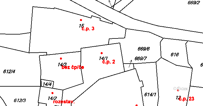 Lovětín 2, Jarošov nad Nežárkou na parcele st. 14/1 v KÚ Lovětín, Katastrální mapa