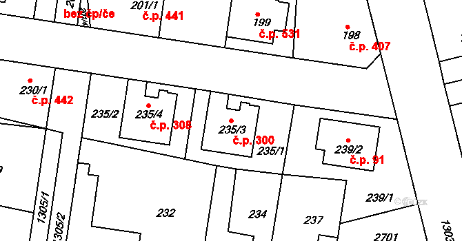 Tuchlovice 300 na parcele st. 235/3 v KÚ Tuchlovice, Katastrální mapa
