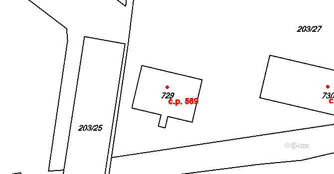 Smiřice 569 na parcele st. 729 v KÚ Smiřice, Katastrální mapa