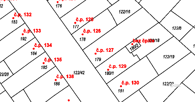 Žalkovice 127 na parcele st. 179 v KÚ Žalkovice, Katastrální mapa
