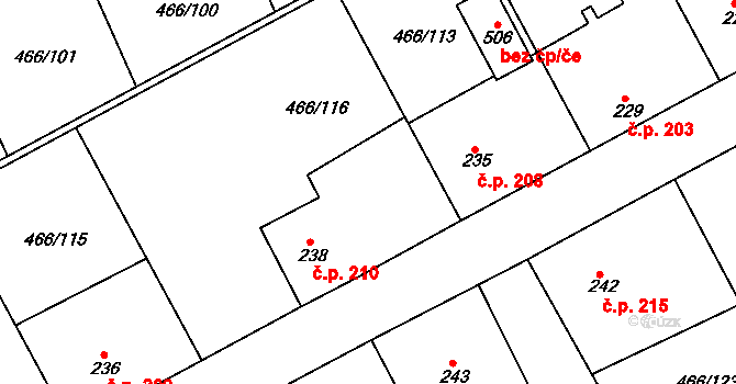 Broumy 210 na parcele st. 238 v KÚ Broumy, Katastrální mapa